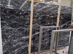 Black galaxy marble with white veins